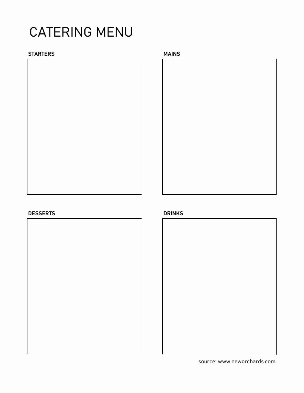 Catering Menu Template - Free to Print in Excel Format