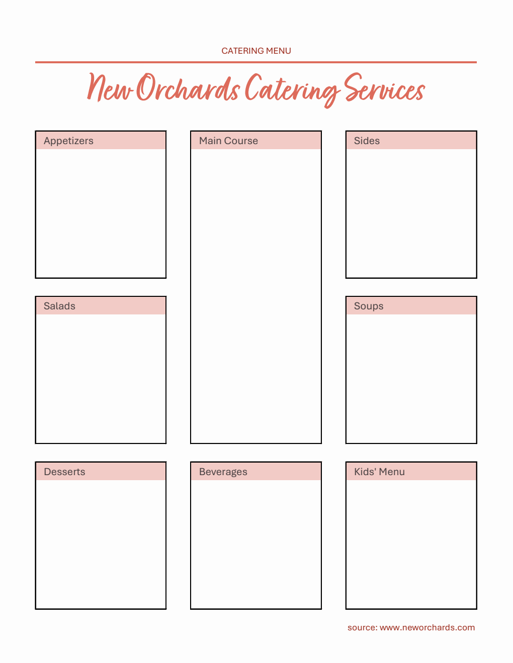 Catering Menu Template - Free to Use in Excel Format