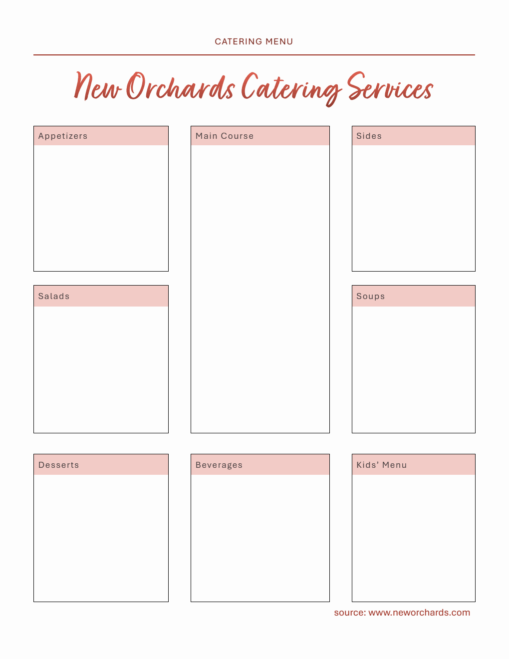 Catering Menu Template - Free to Use in Word Format