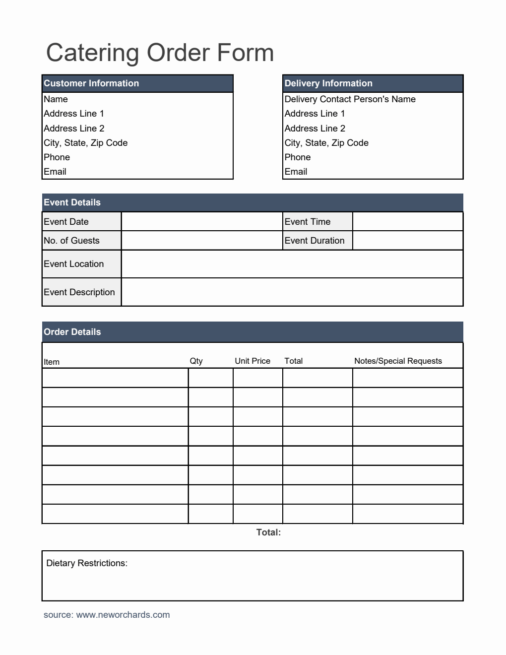  Catering Order Form Template in Excel