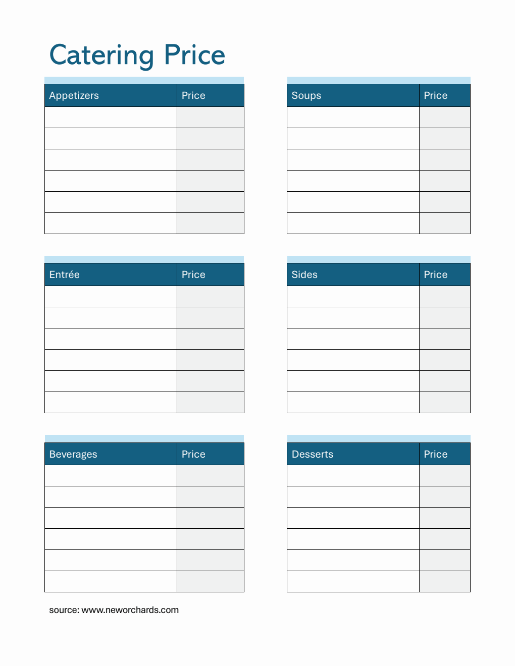 Basic Catering Price Template Word