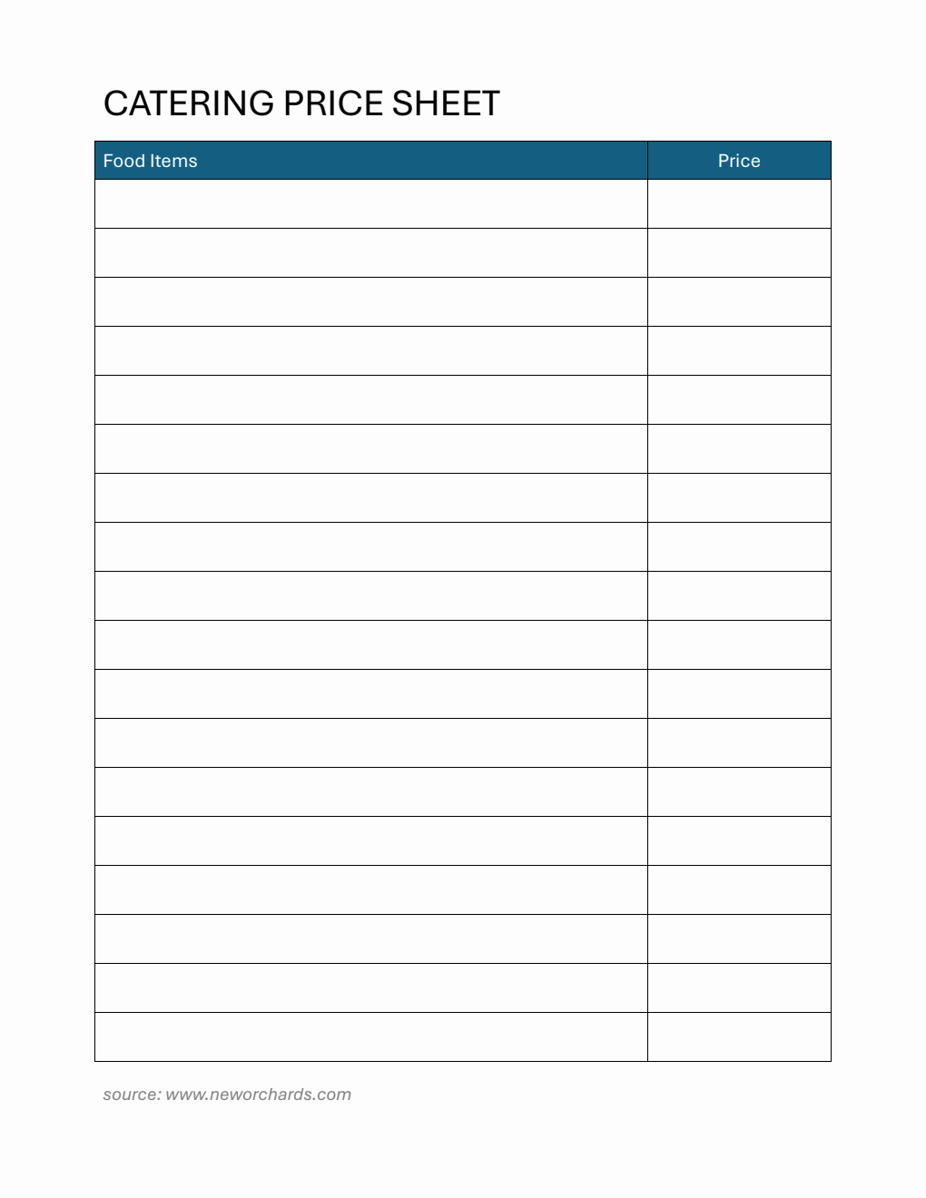 Simple Catering Price Template PDF