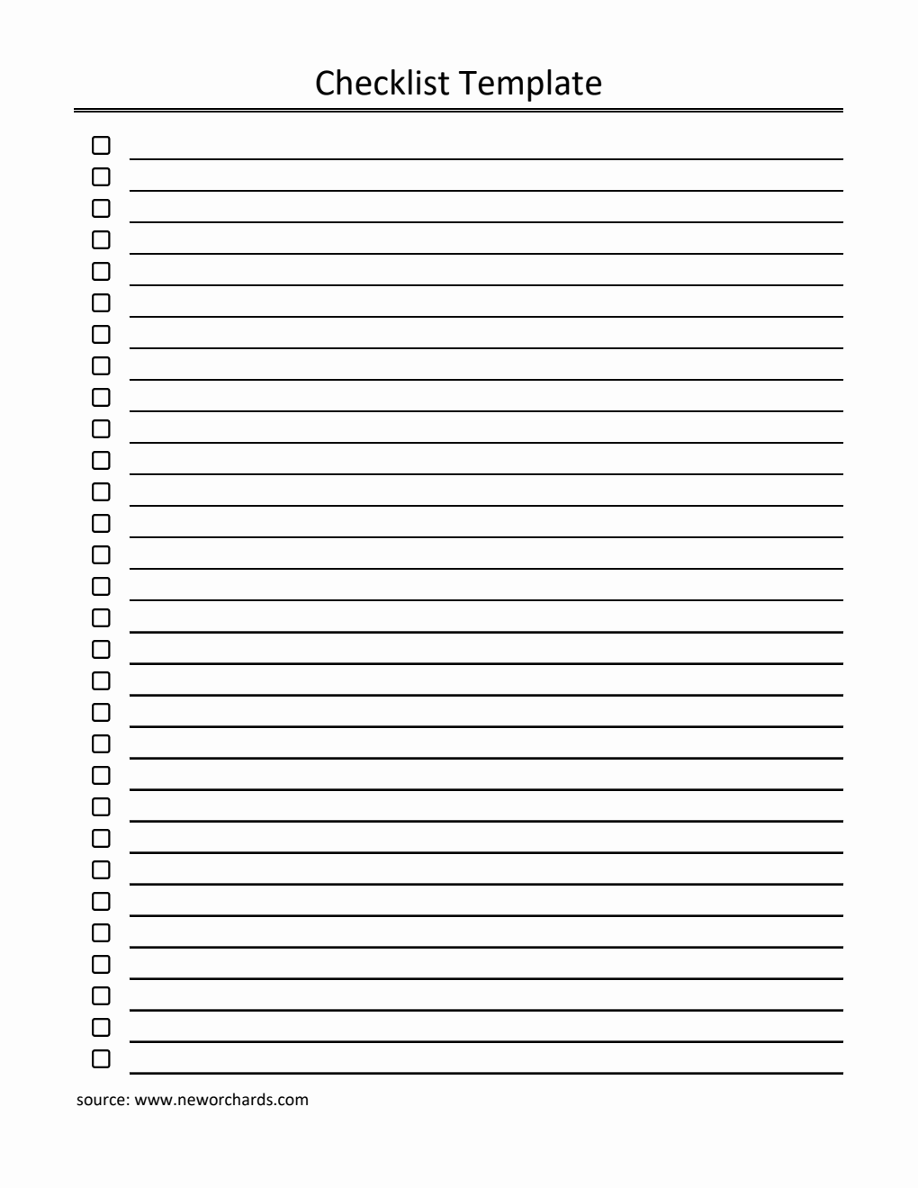 Free Checklist Template in Excel (Plain)
