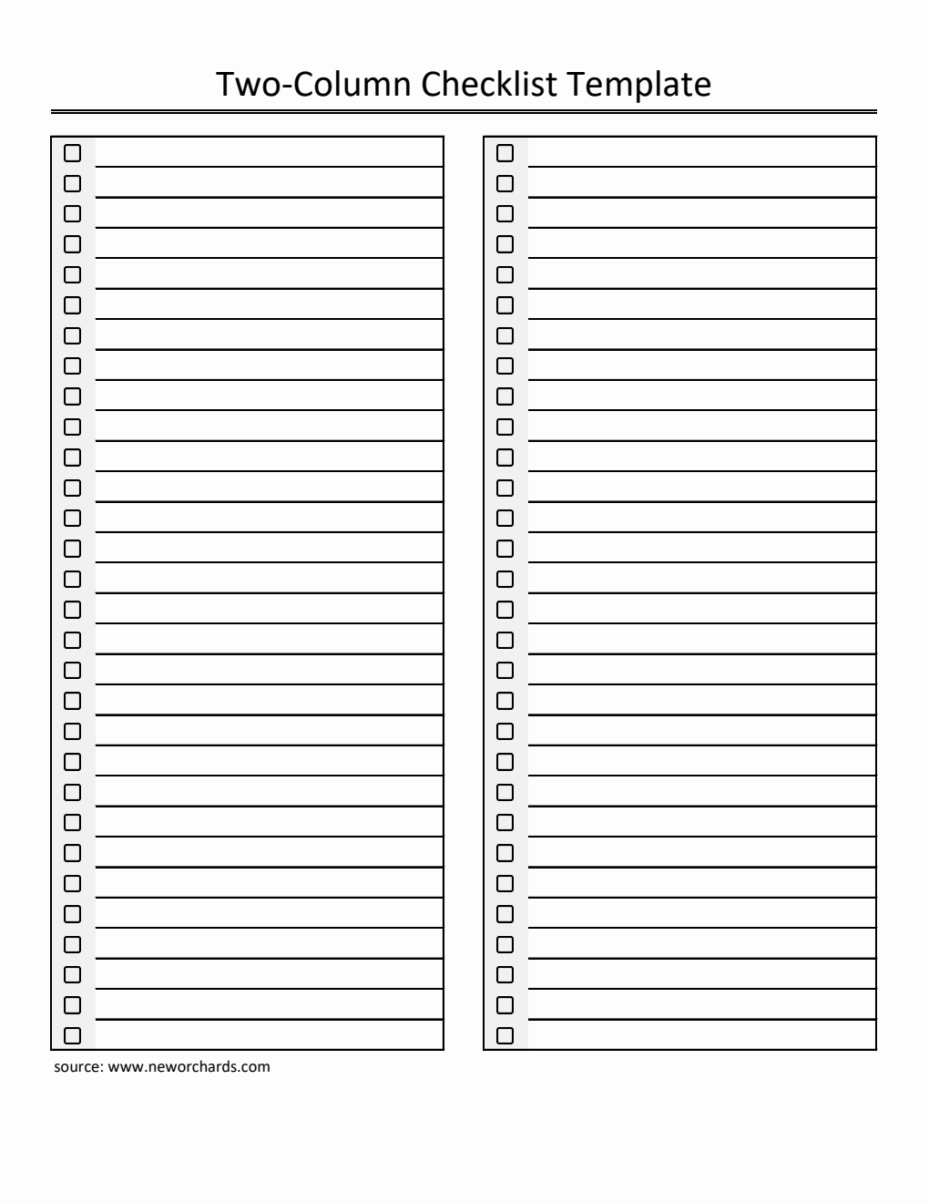 Free Checklist Template in Excel (Two Column)