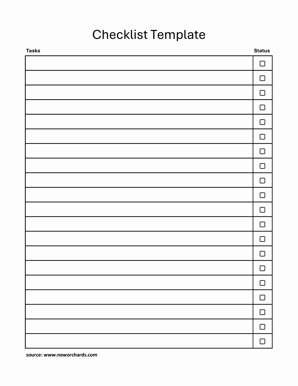 Free Checklist Template in Excel (Bordered)