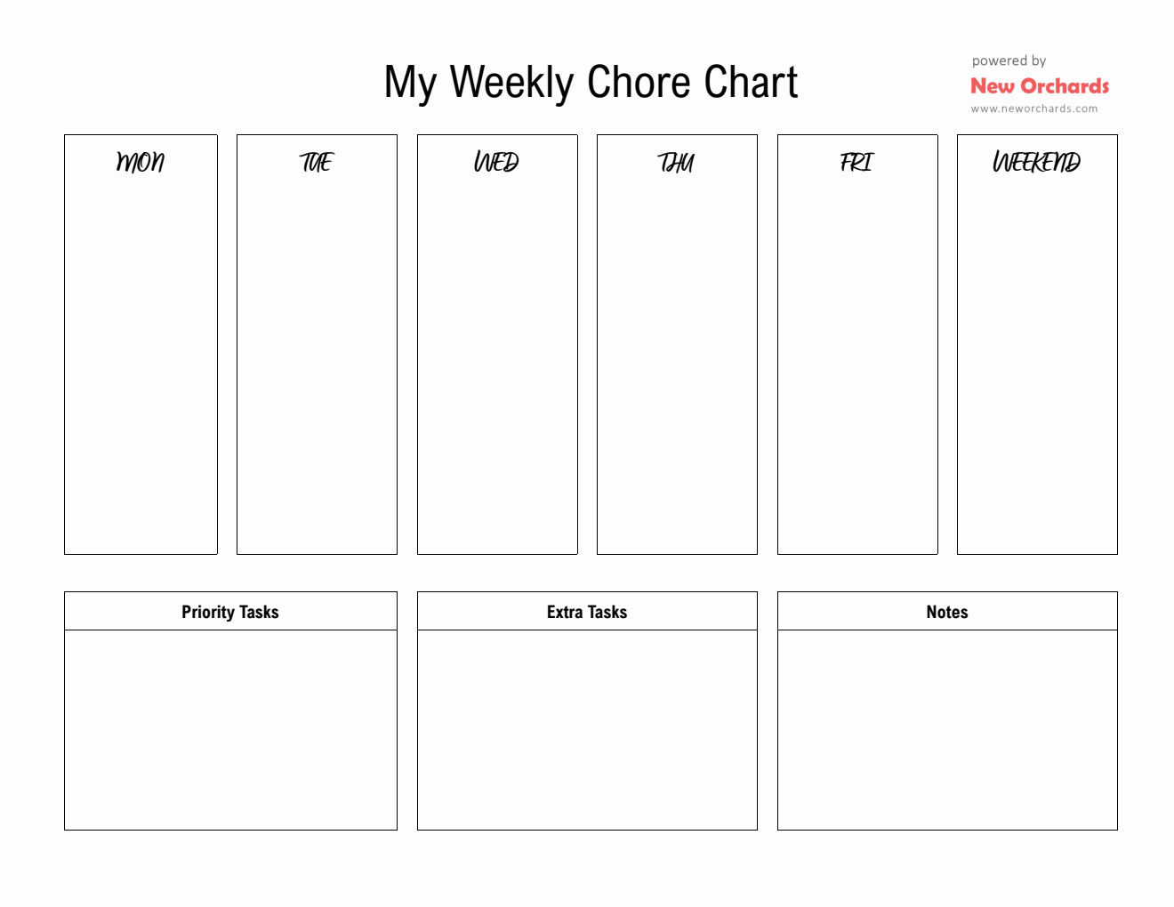 Printable Weekly Chore Chart Template - Word Format