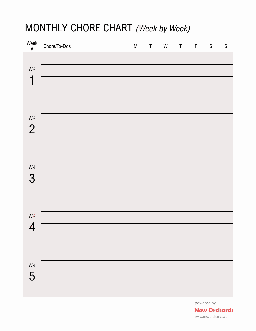 Monthly Chore Chart Template (Word)