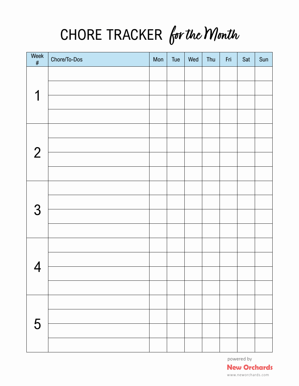 Chore Tracker Template (PDF)