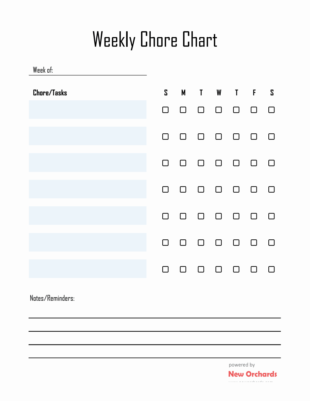 Printable Chore Chart Template (Excel)