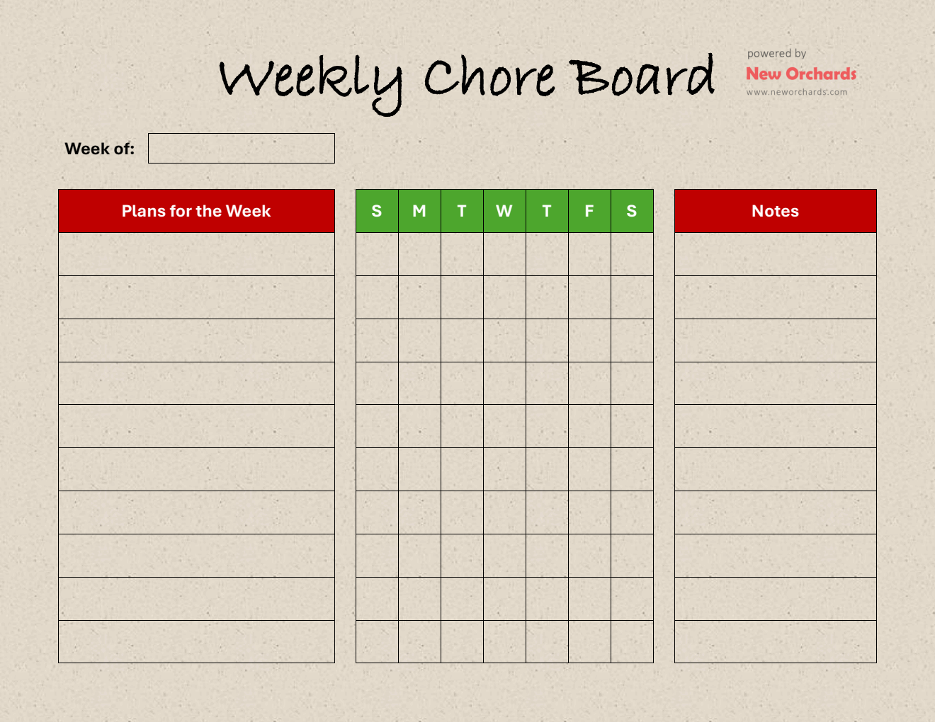 Chore Board Template (Word)