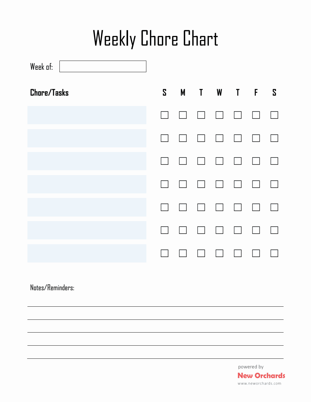 Printable Chore Chart Template (PDF)