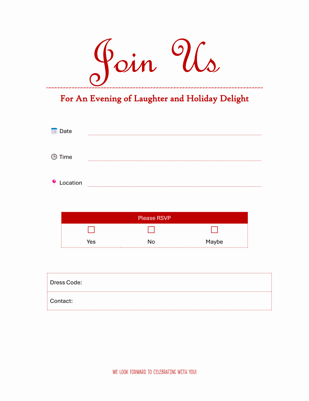 Free Christmas Party Invitation Word Template (Simple)