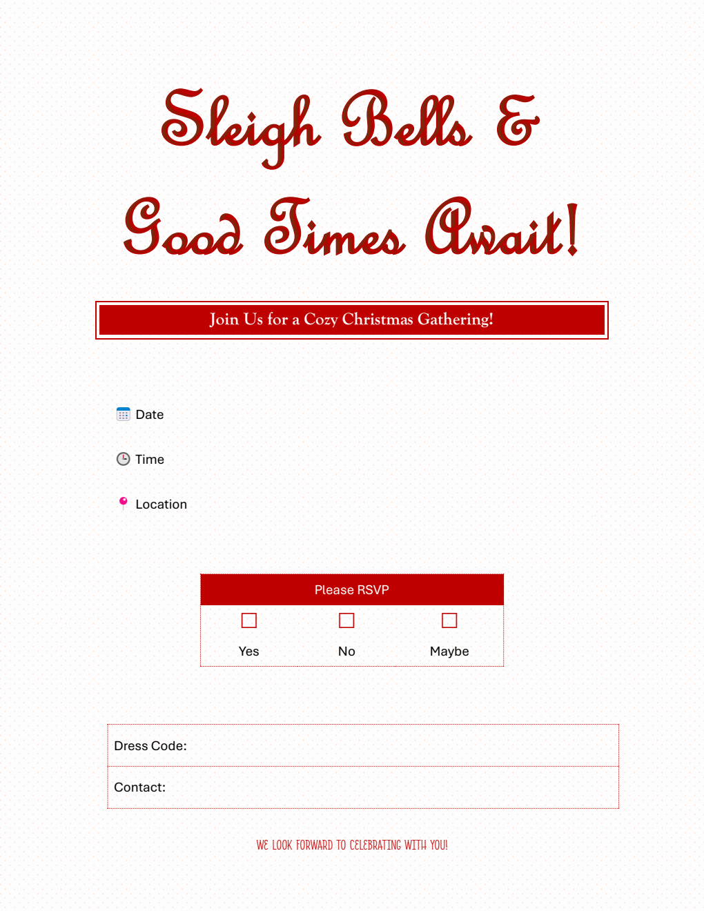Free Christmas Party Invitation Word Template (Crimson)
