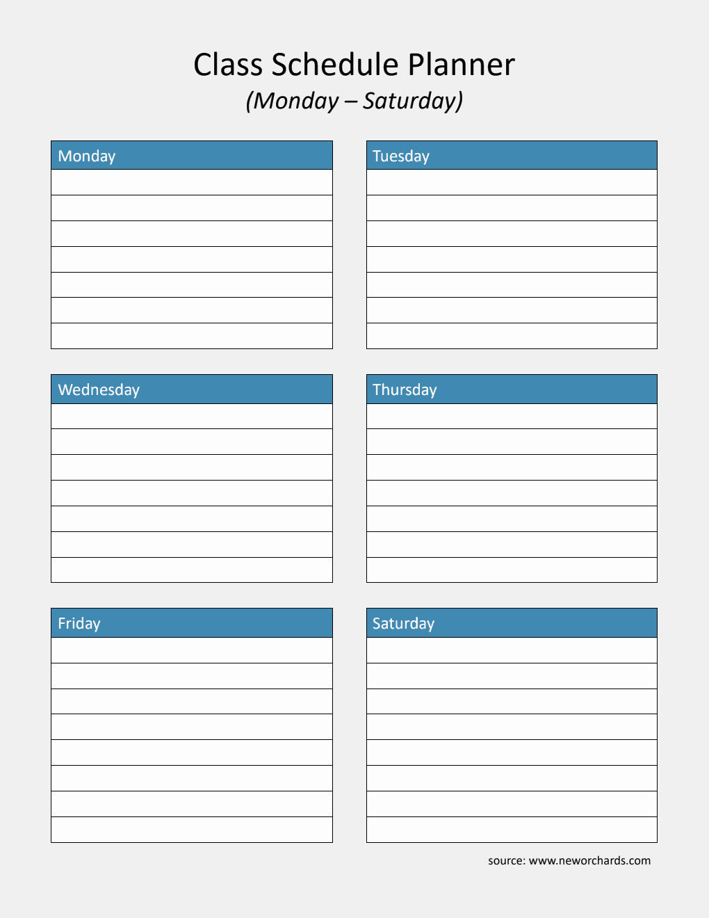 PDF Class Schedule Planner (Monday-Saturday) | Editable Weekly Organizer