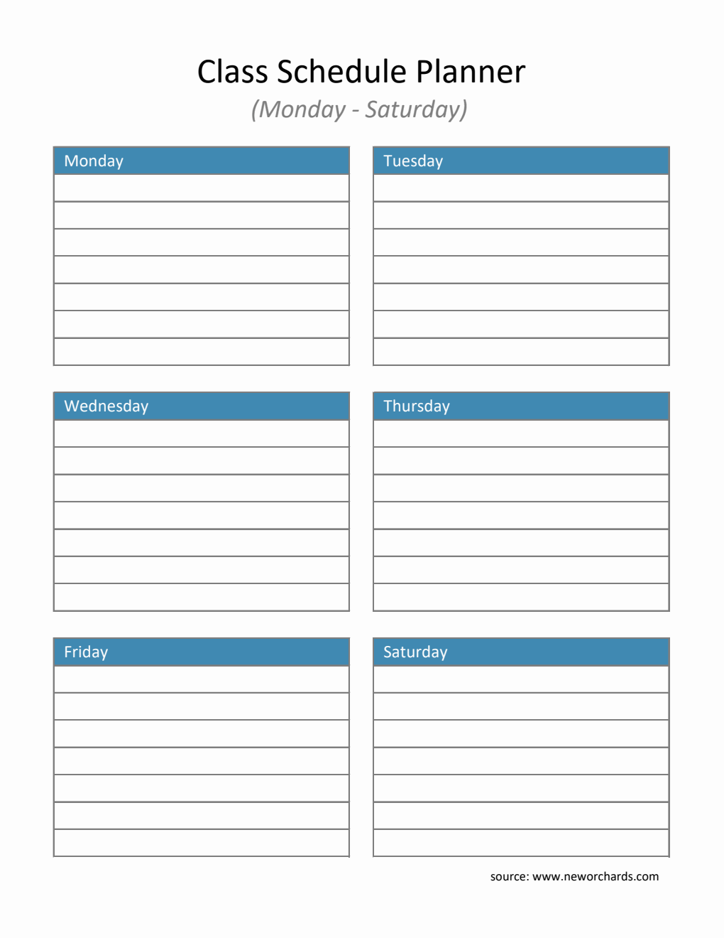 Excel Class Schedule Planner (Monday-Saturday) | Editable Weekly Organizer