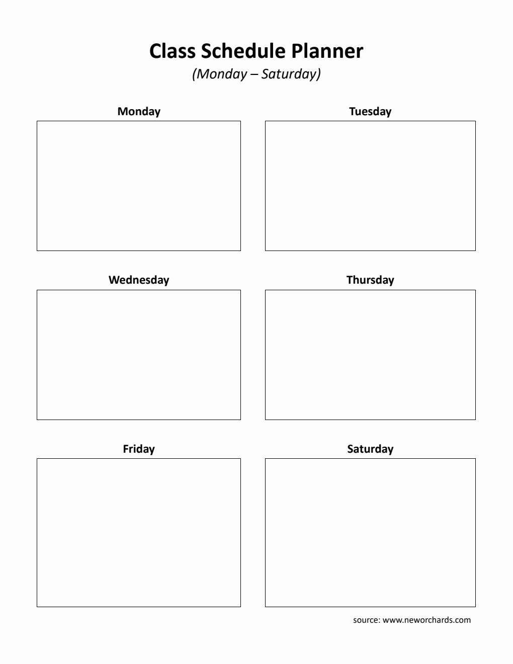 PDF Class Schedule Planner (Monday-Saturday) | Printable Weekly Organizer