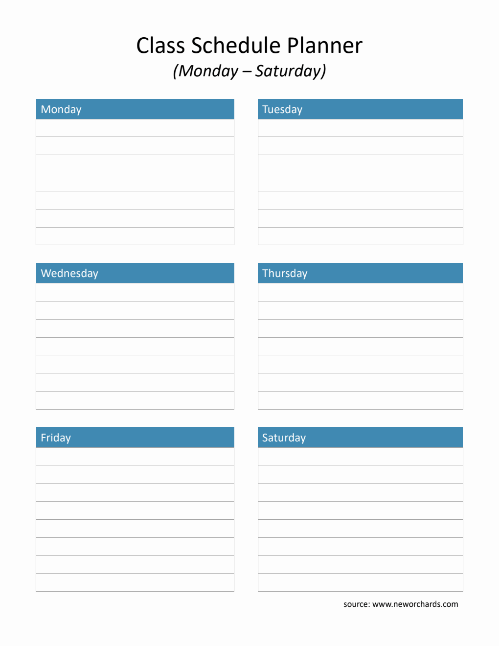 Word Class Schedule Planner (Monday-Saturday) | Editable Weekly Organizer