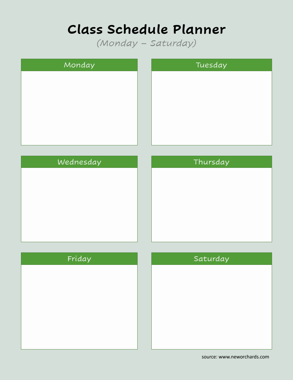 Word Class Schedule Planner (Monday-Saturday) | Blank Weekly Organizer