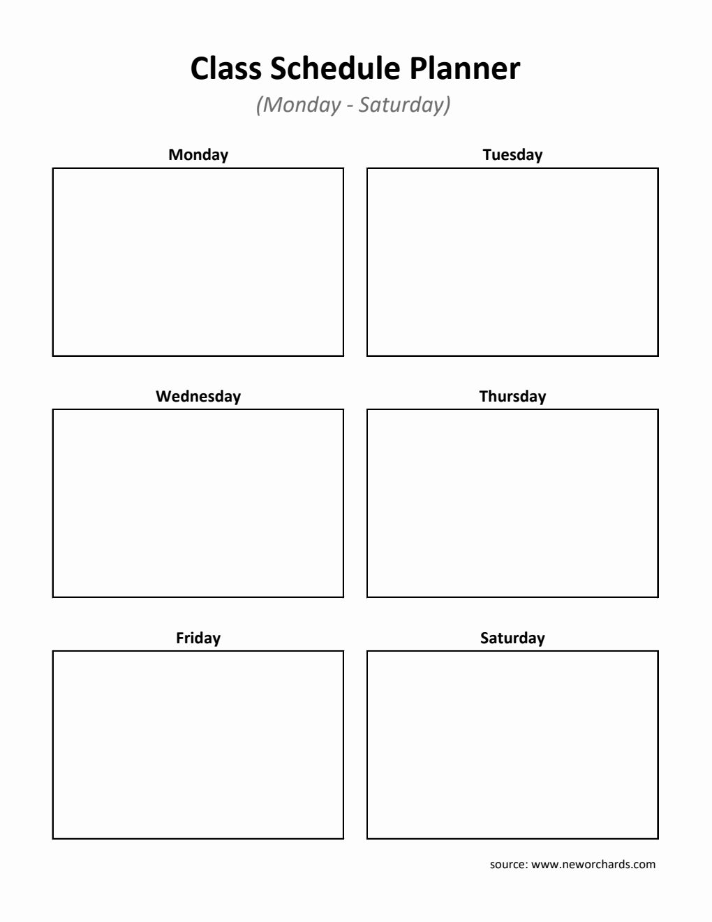 Excel Class Schedule Planner (Monday-Saturday) | Printable Weekly Organizer