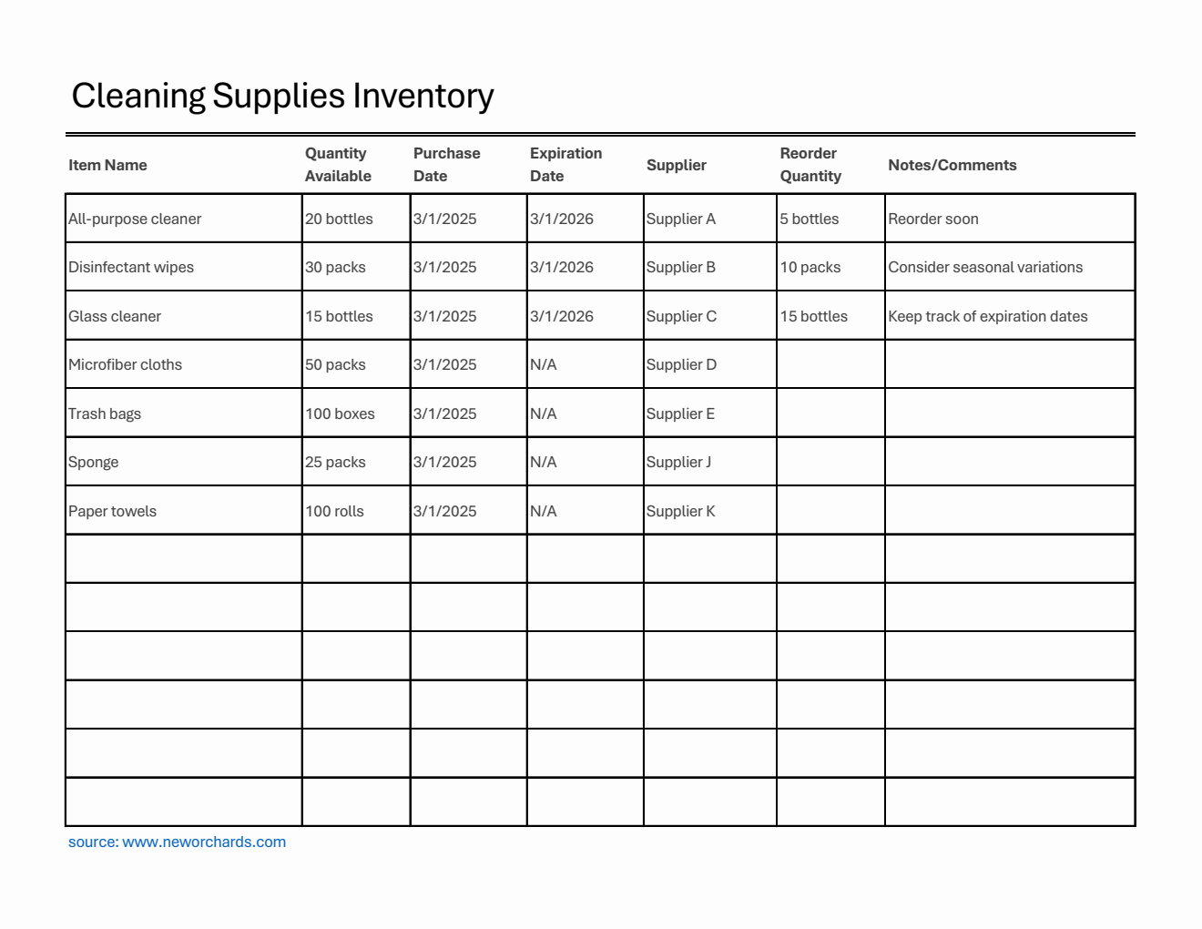 Free Printable Supplies Inventory Template (Excel)