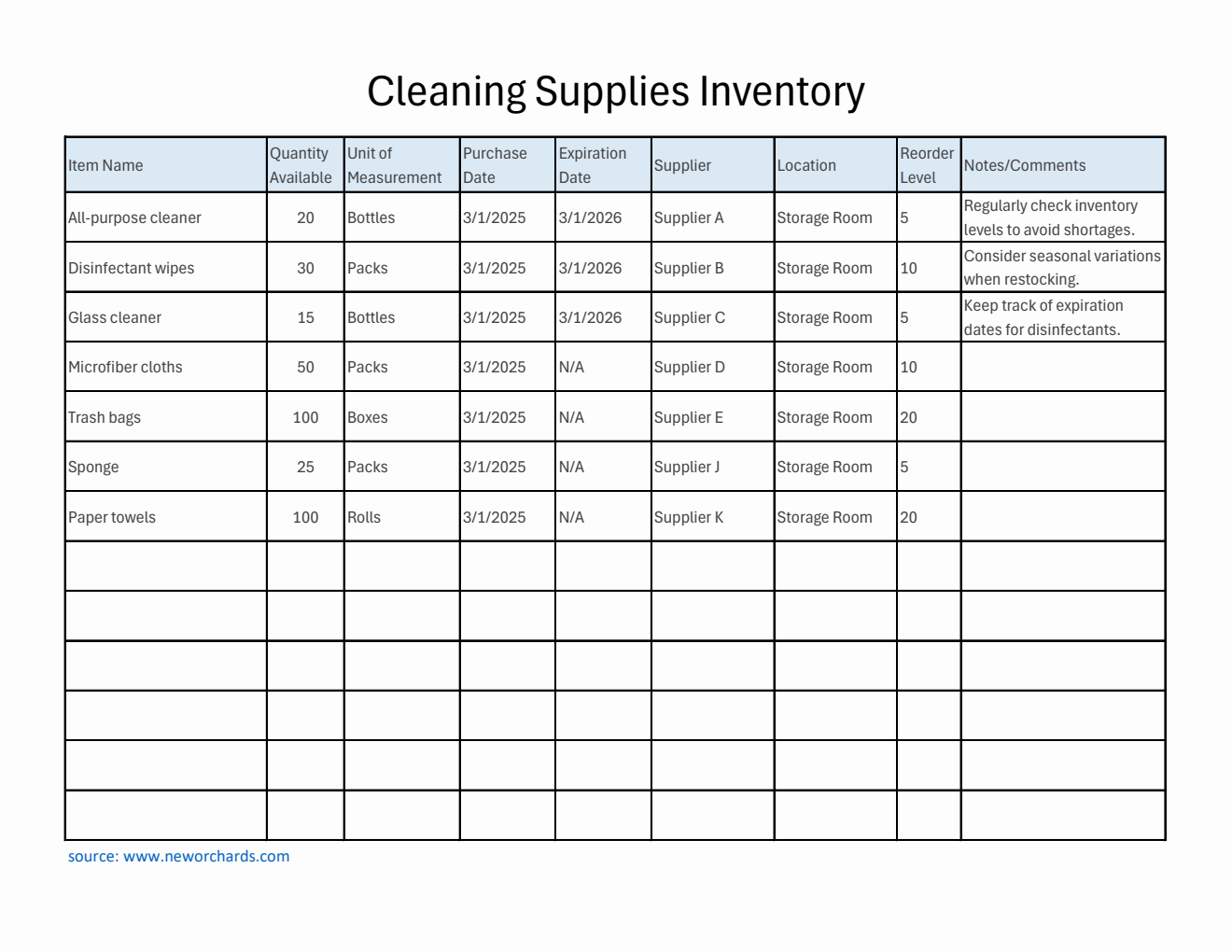 Free Customizable Supplies Inventory Template (Excel)