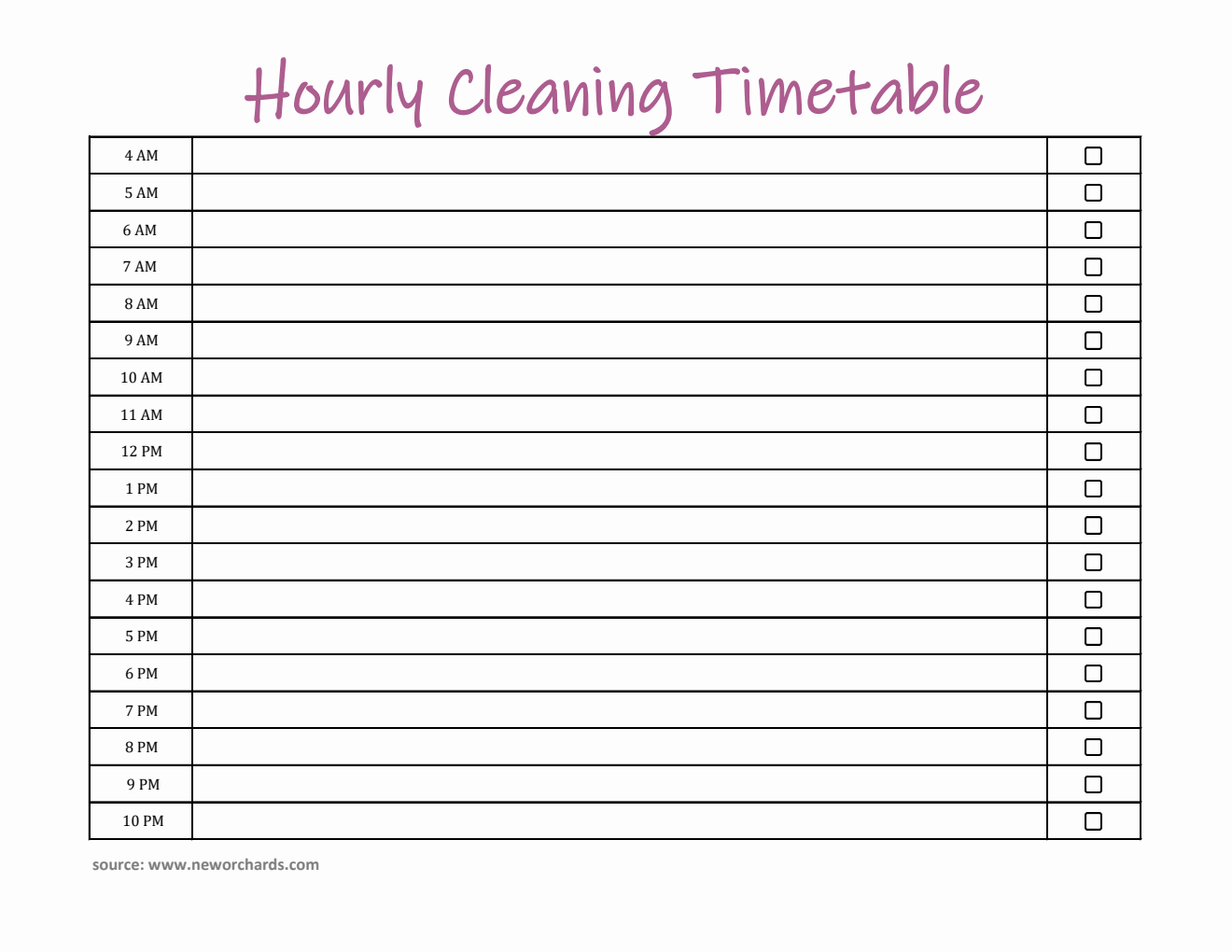  Hourly Cleaning Timetable Excel