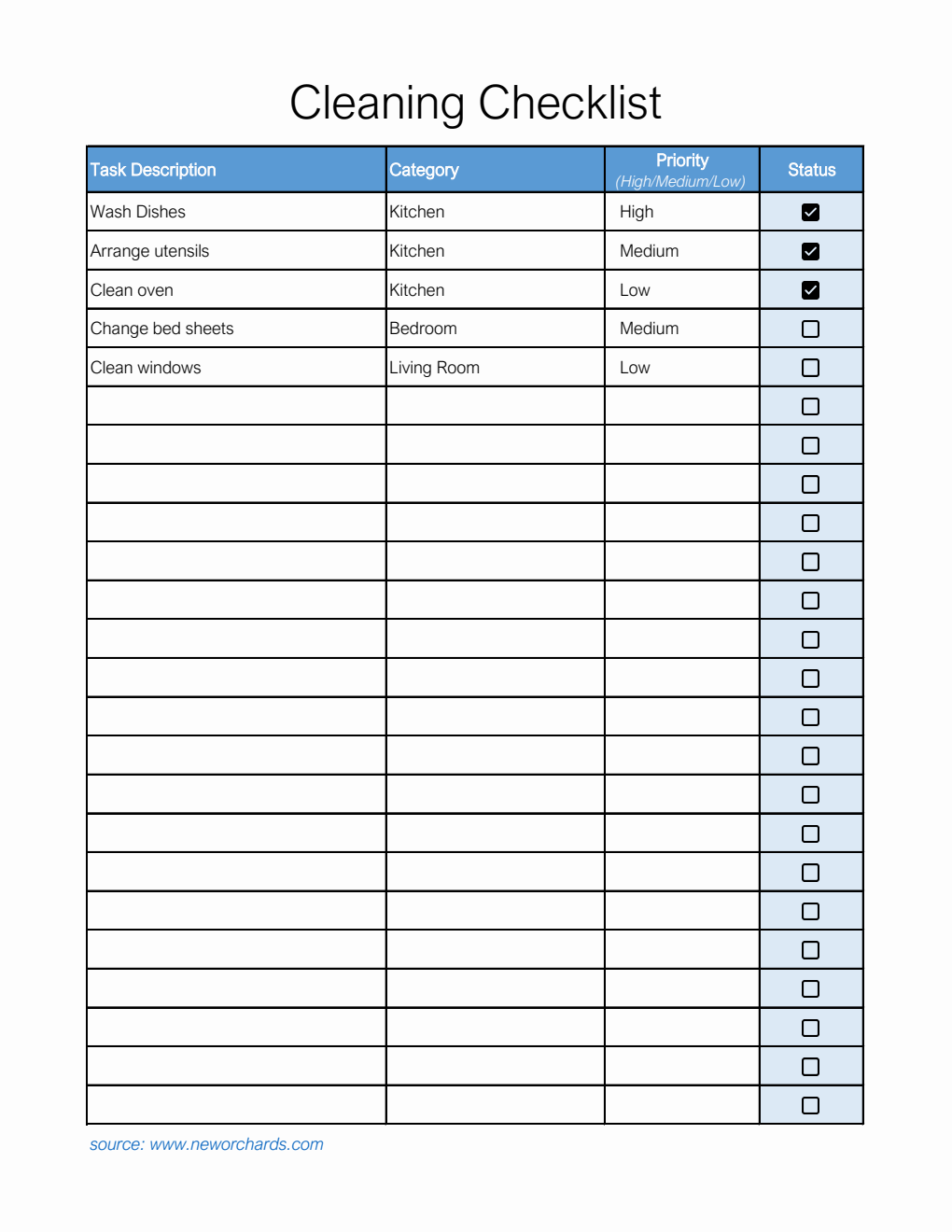 Free Excel Cleaning To-Do Template