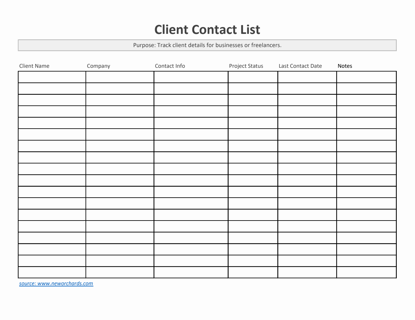 Printable Client Contact List Template (Excel)