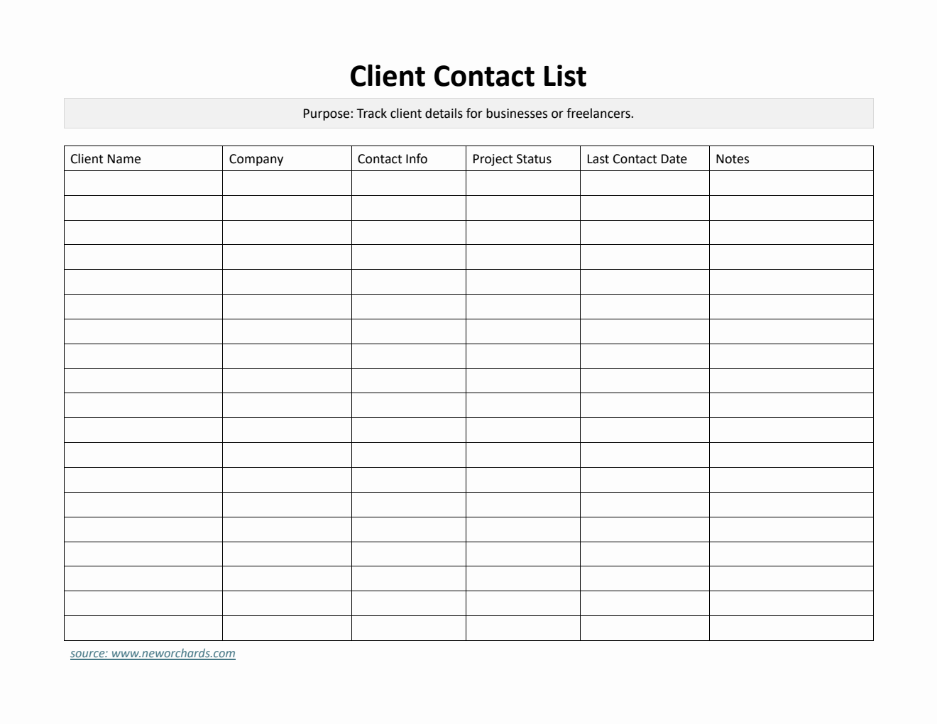 Printable Client Contact List Template (PDF)