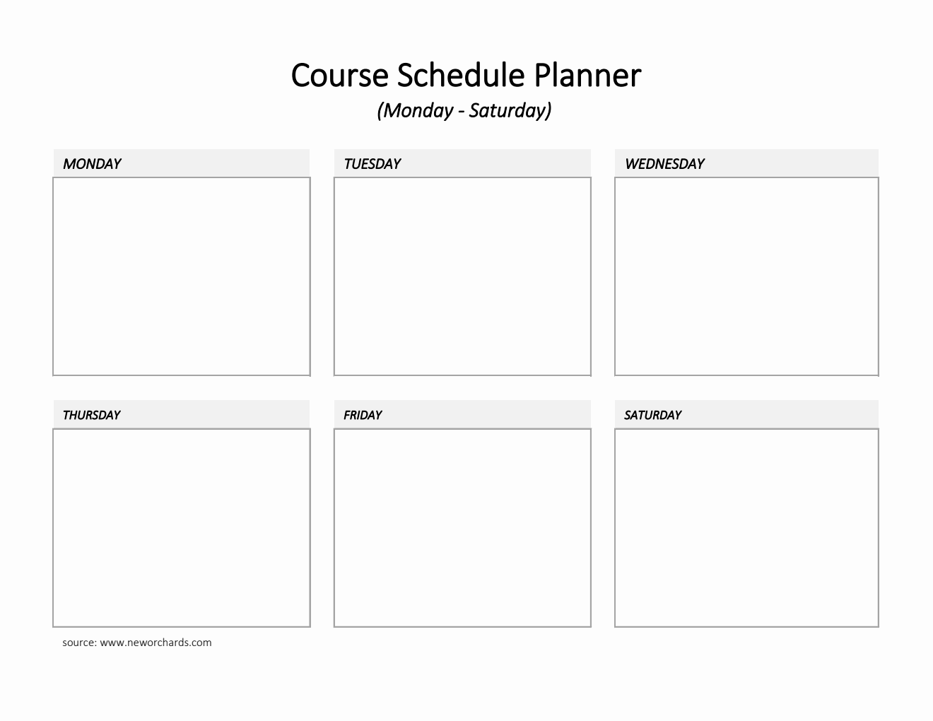 Course Schedule Planner Editable in Excel