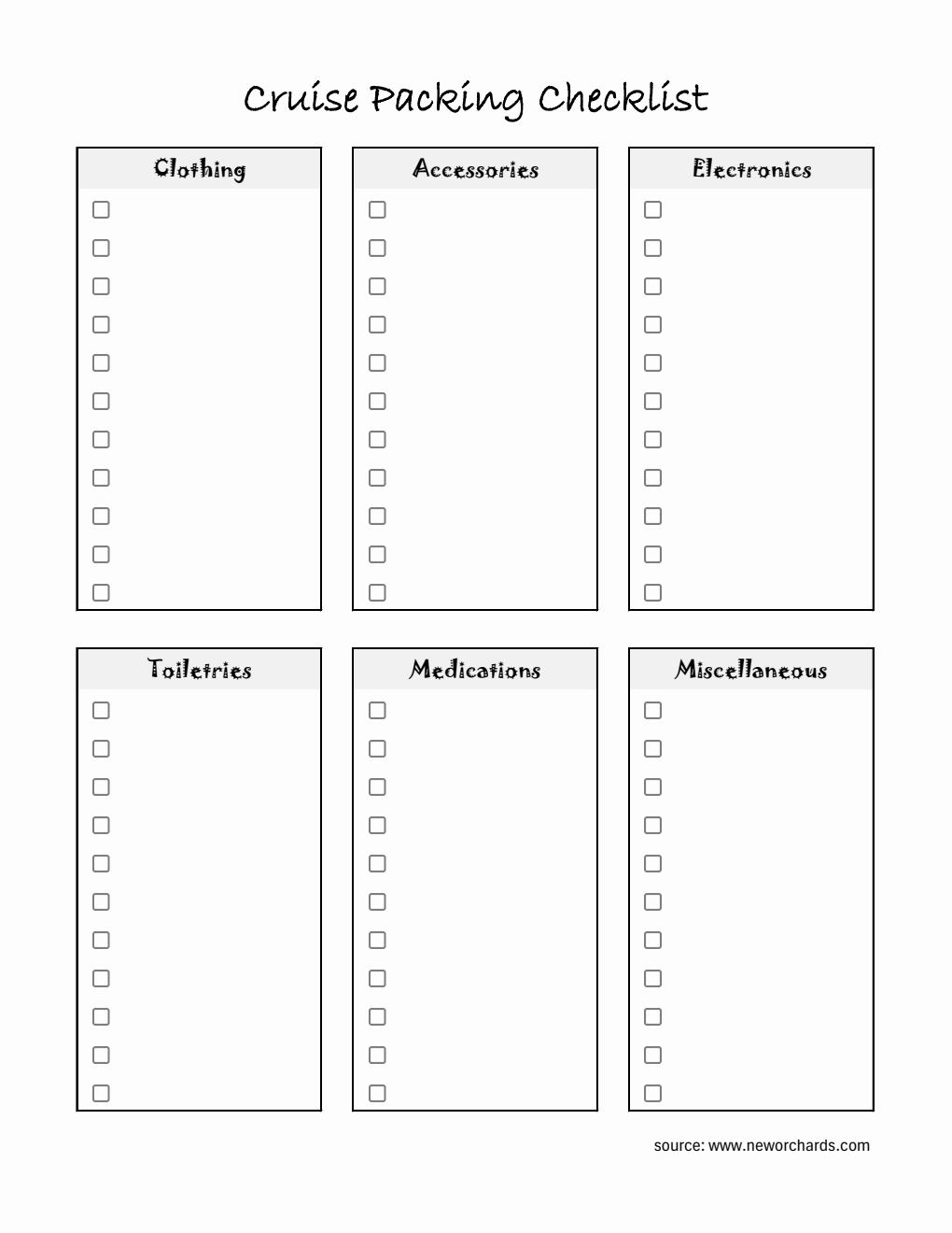 Free Cruise Packing Checklist Customizable in Excel
