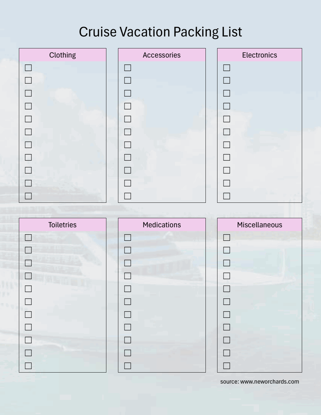 Free Cruise Packing Checklist Downloadable in Word
