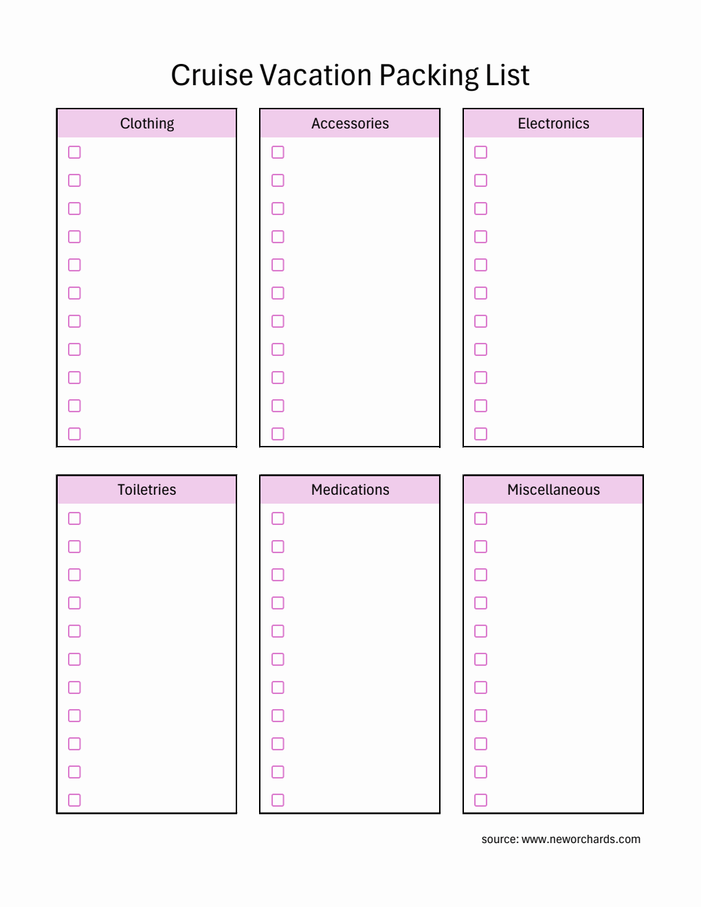 Free Cruise Packing Checklist Downloadable in Excel