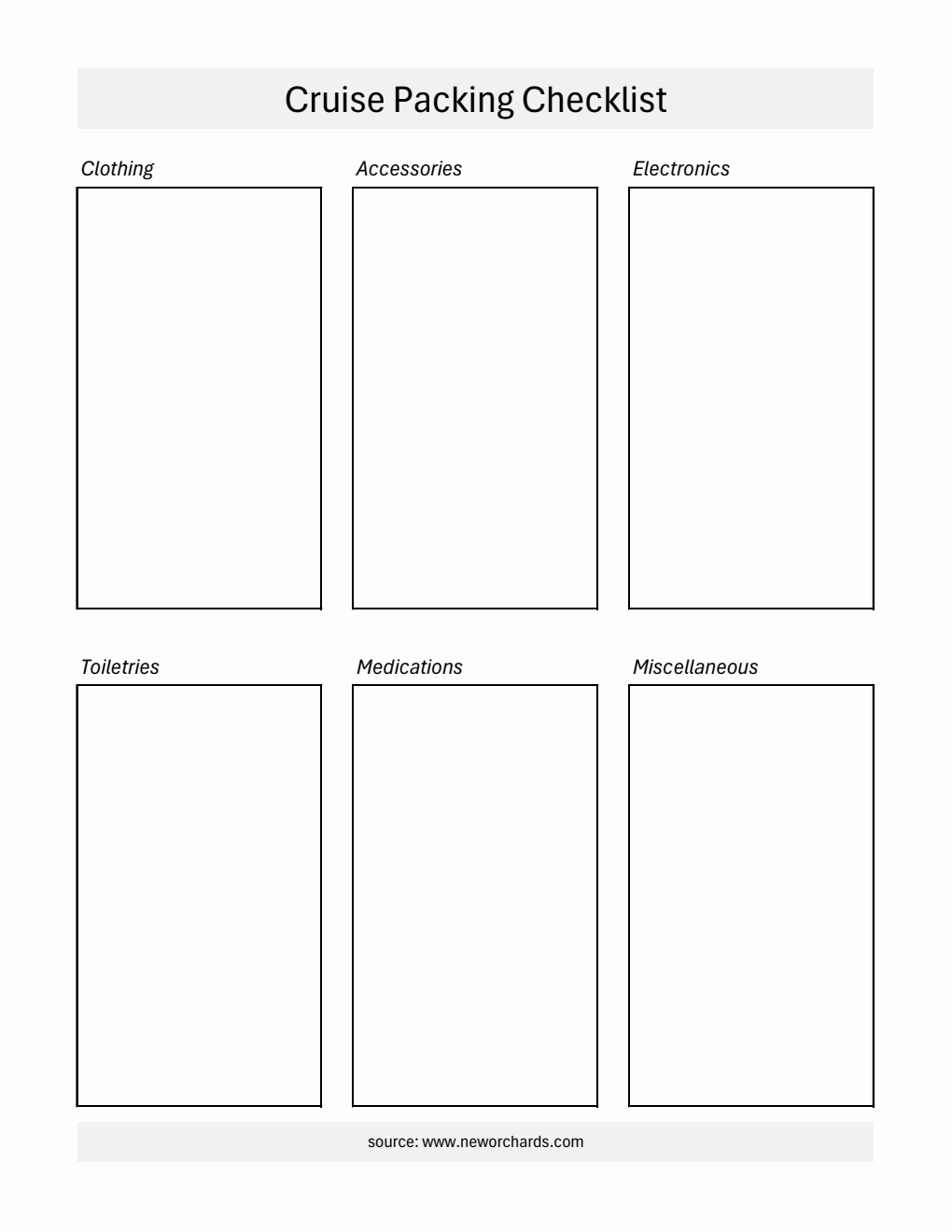 Free Cruise Packing Checklist Printable in Excel