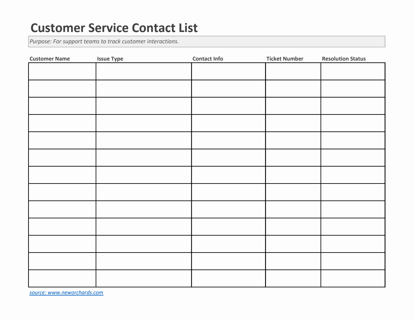 Customer Service Contact List Template (Excel)