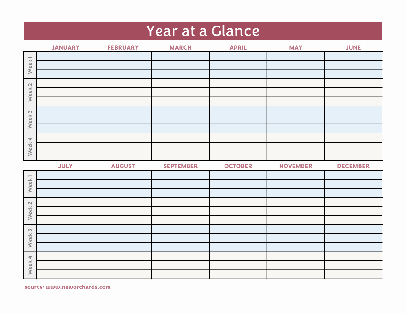 Year-at-a-Glance Template | 100% Customizable in Excel