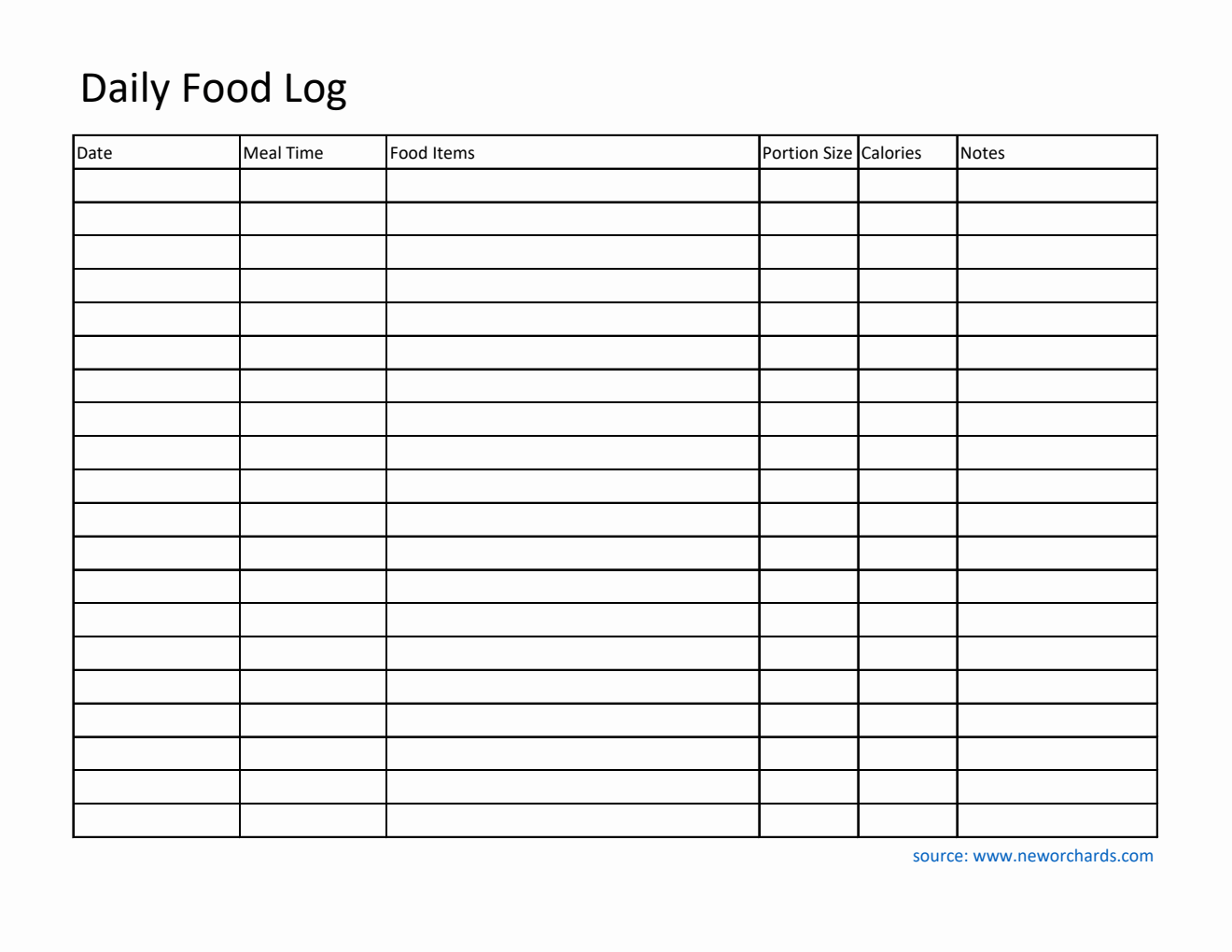 Daily Food Log Template in Excel