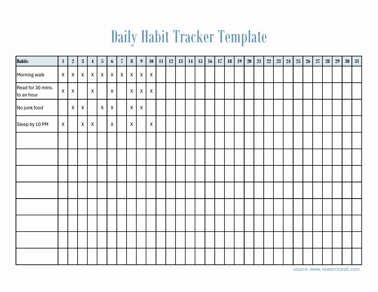 Editable Daily Habit Tracker for Everyday Use (Excel)