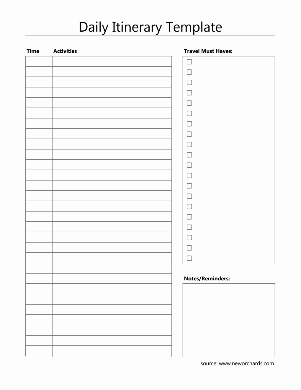 Printable Daily Itinerary Template in Excel | Customizable for Any Trip Type