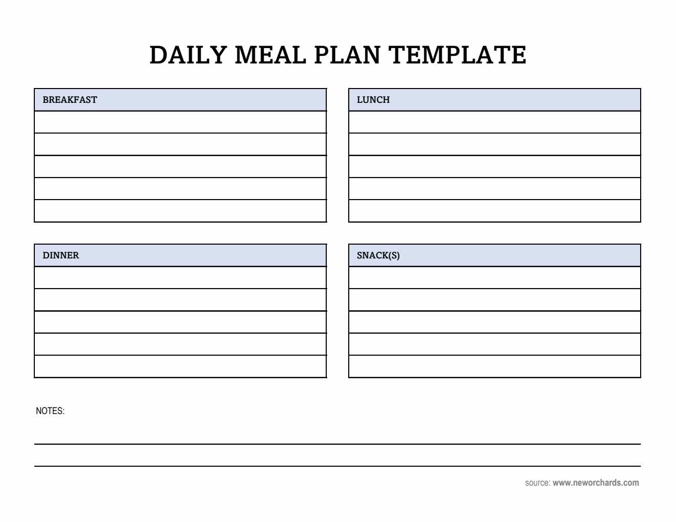 Free Editable Daily Meal Plan Template in Excel