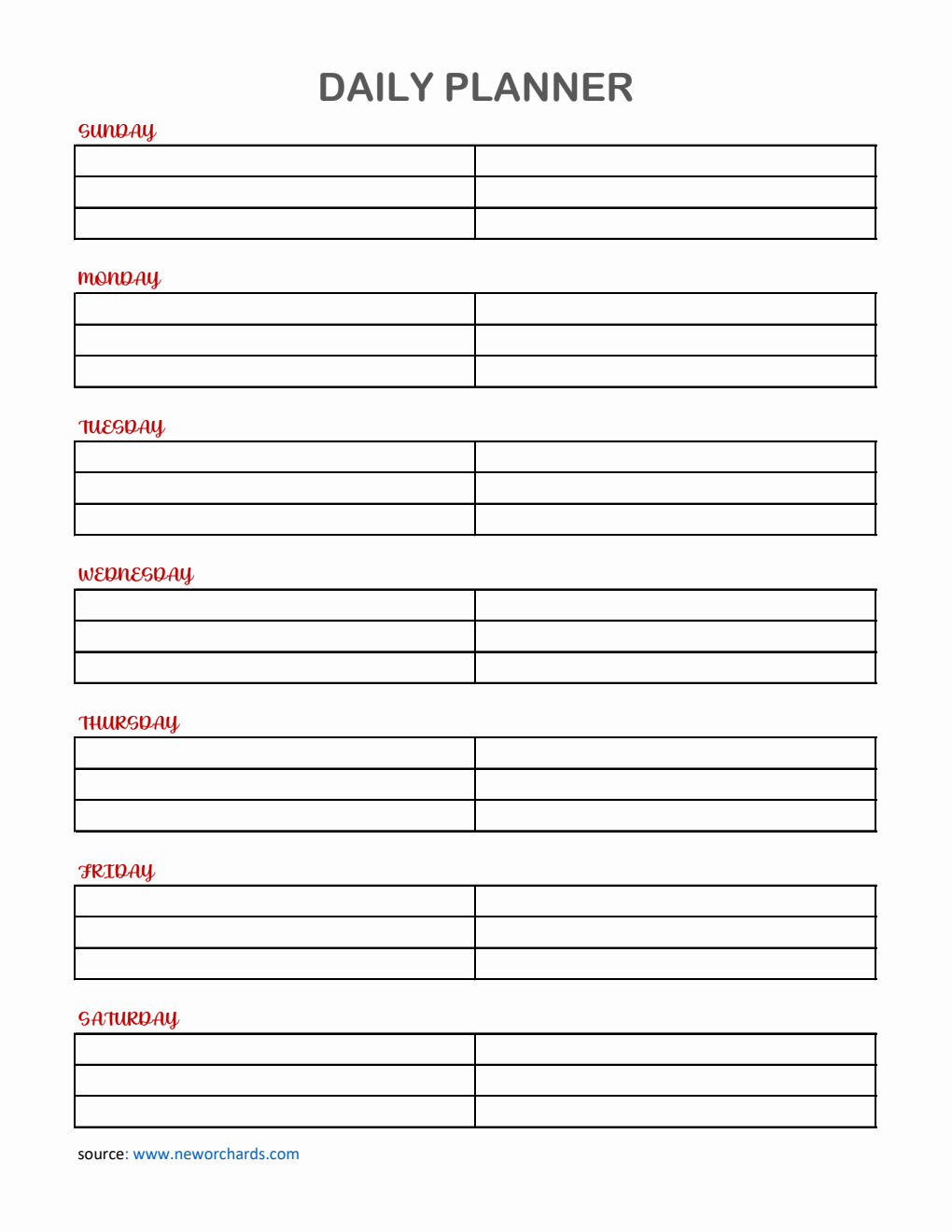 Free Daily Planner and Checklist Template in Excel  (Editable)