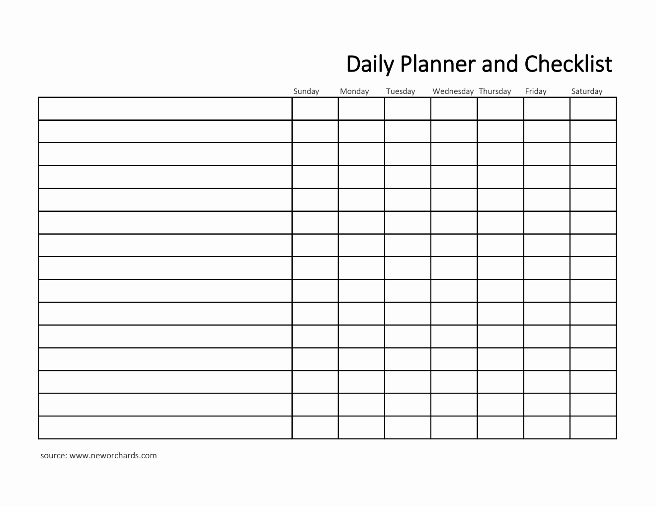 Free Daily Planner and Checklist Template in Excel  (Printable)