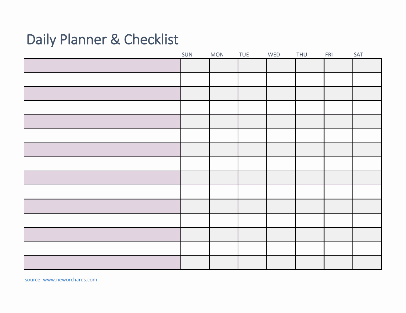 Free Daily Planner and Checklist Template in Excel  (Basic)