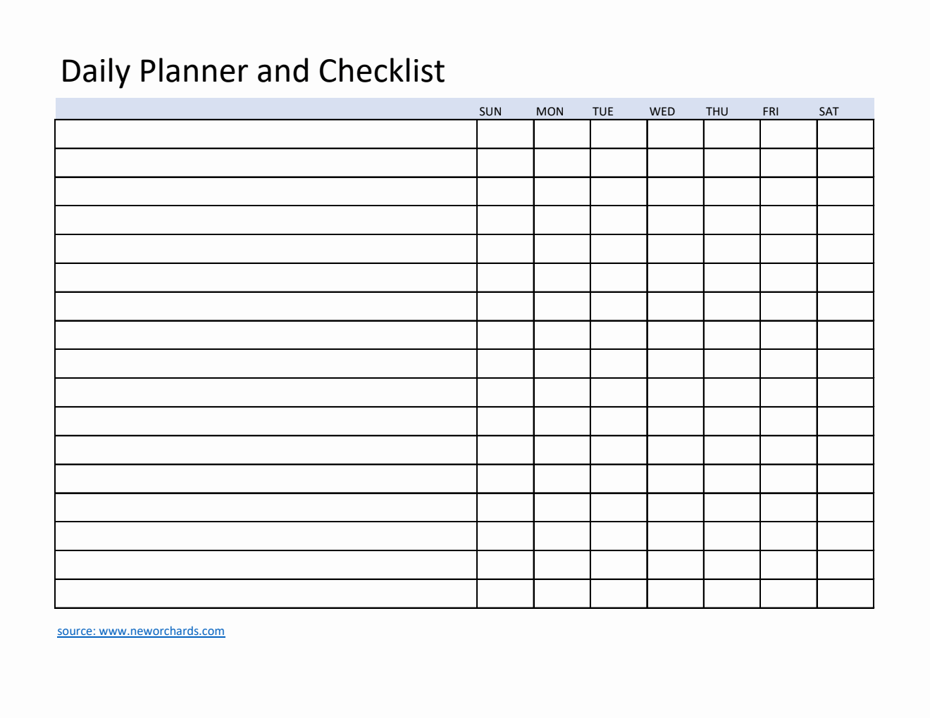 Free Daily Planner and Checklist Template in Excel  (Customizable)