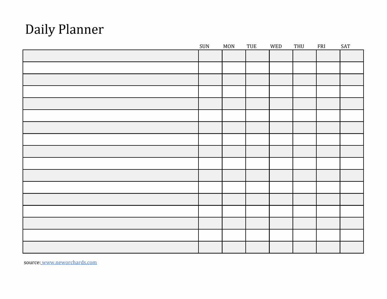 Free Daily Planner and Checklist Template in Excel  (Striped)
