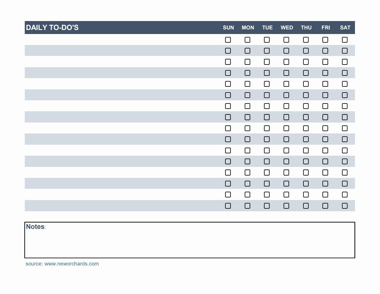 Free Blank Daily To-Do List Template in Excel