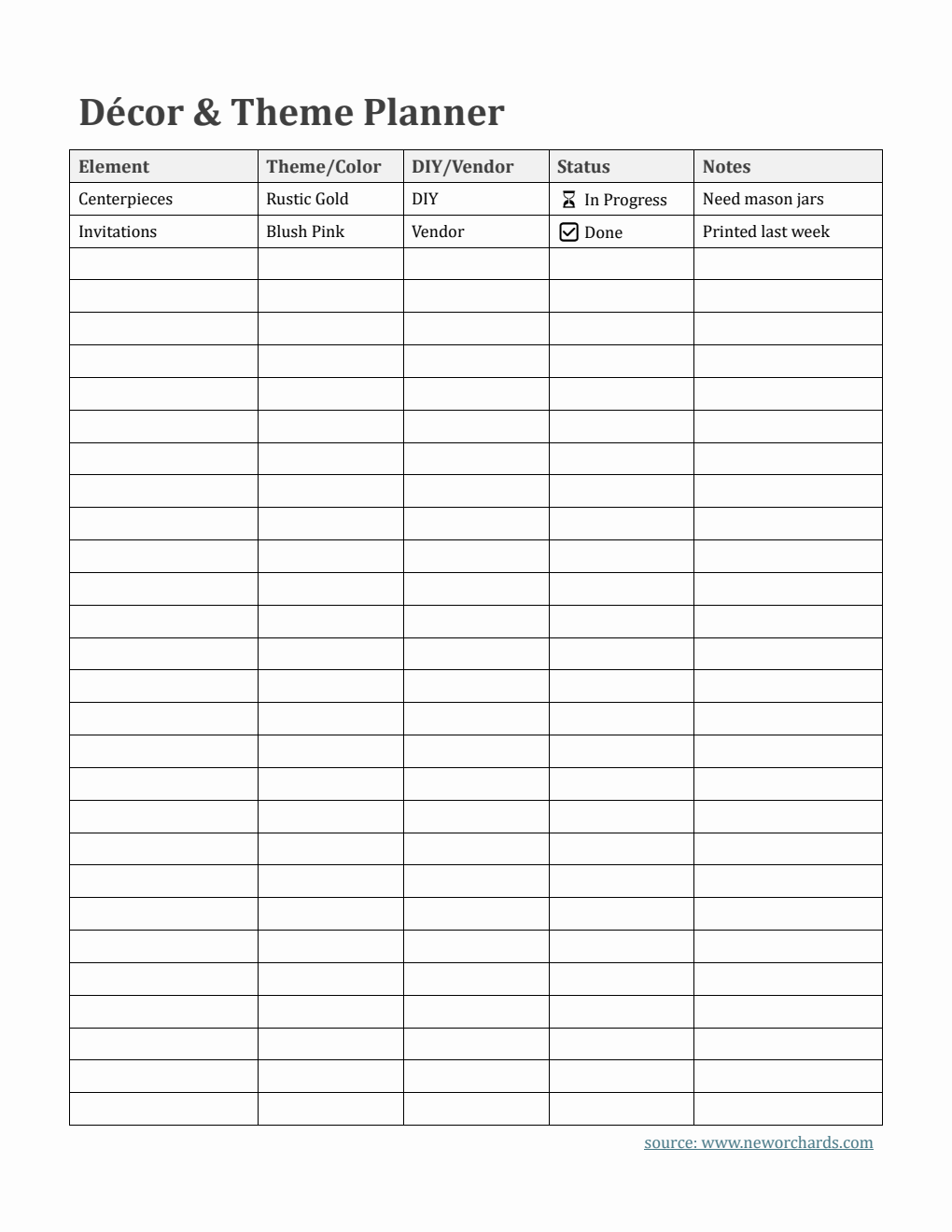 Free Printable Decor & Theme Planner Template (Word)