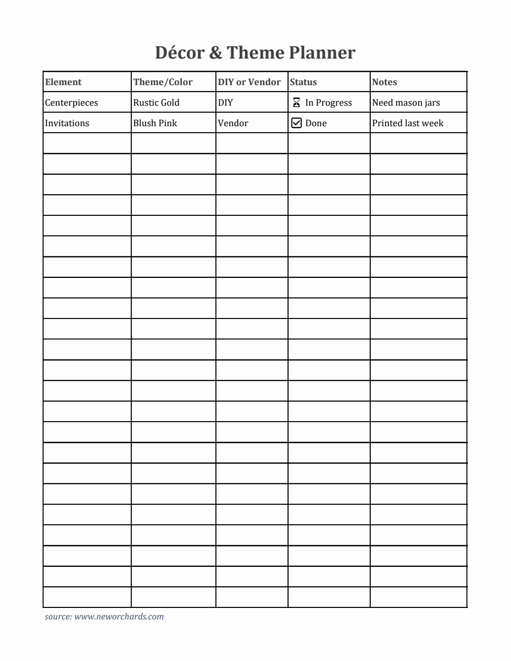 Free Printable Decor & Theme Planner Template (Excel)