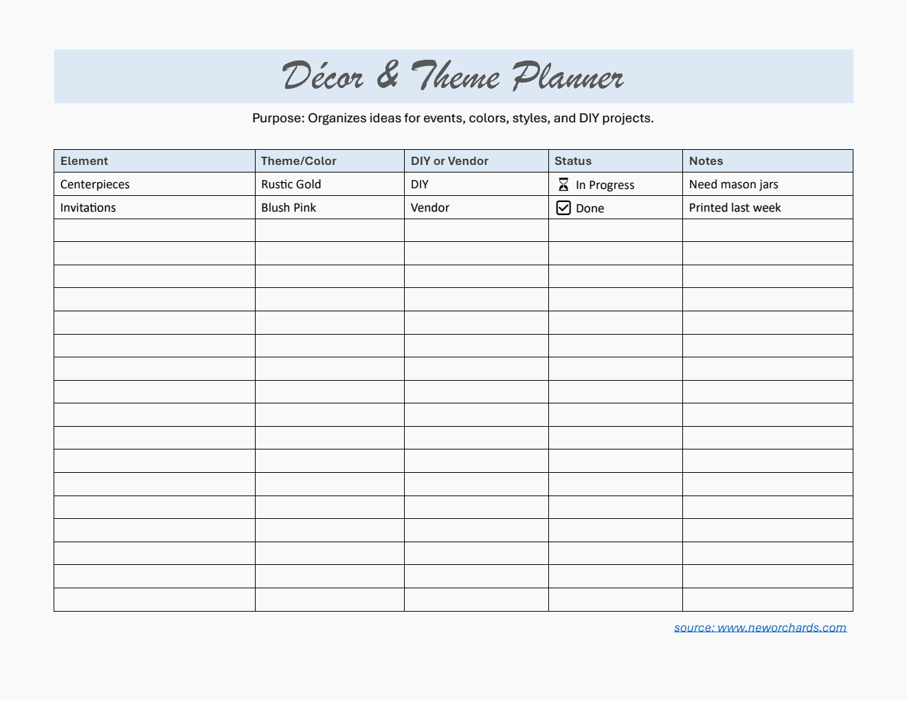 Free  Decor & Theme Planner Template (Word)
