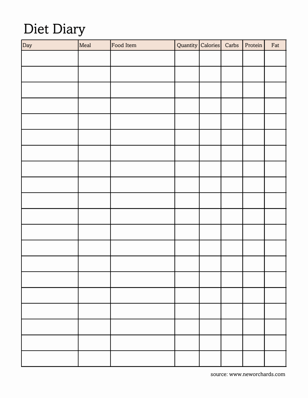  Diet Diary | Excel